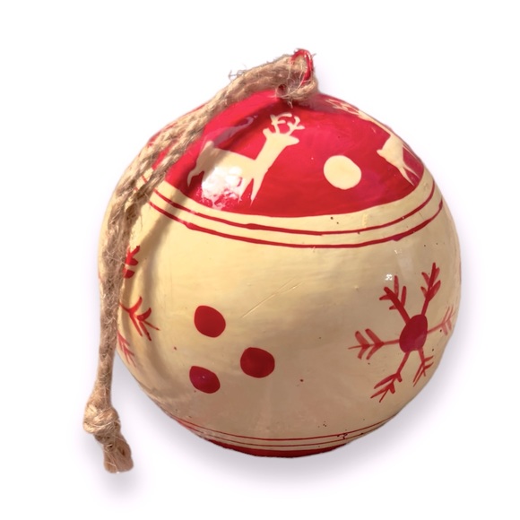 Vintage Other - VINTAGE Wooden 3” Hand Painted Farmhouse Christmas Tree Ornament Rustic Ball